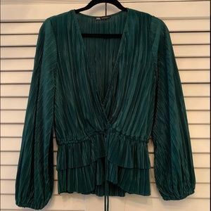 Zara Emerald Green Pleated Blouse